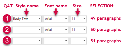 The displayed style, font and font size info
