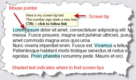 Example of screen tip