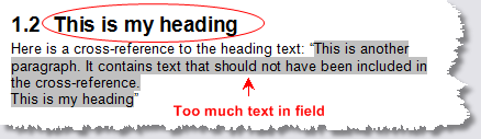 Word cross-reference problems - Cross-reference contains too much text