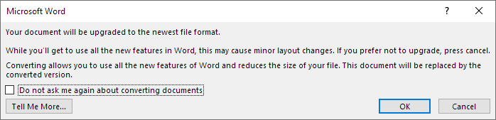Message about what happens when converting a Word document