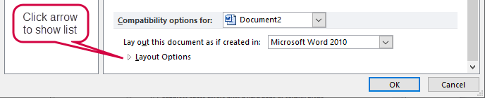 Word 2007 and Word 2010 show all compatibility options in one, long list