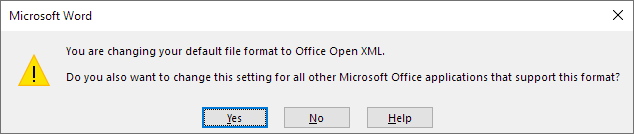 Select whether you want to change the default setting for all Office applications