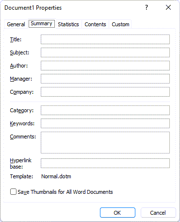 The Properties dialog box in Word - learn how to show the Properties dialog box via VBA