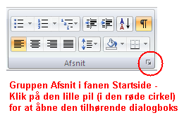 Klik på den lille pil for at åbne en dialogboks