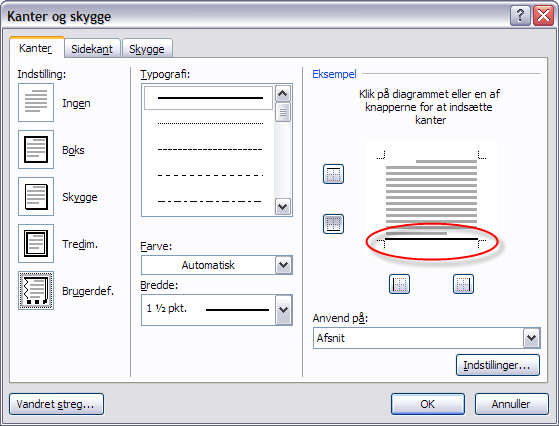 Dialogboksen Kanter og skygge (Borders and Shading)