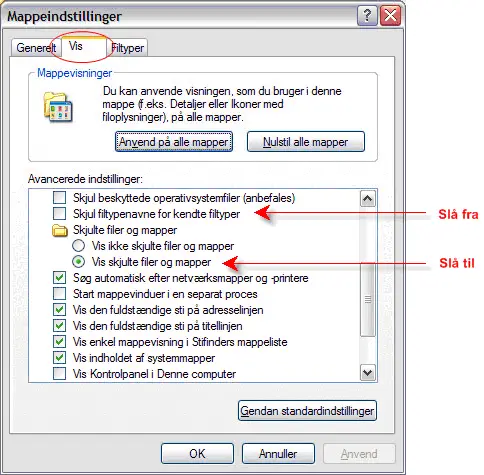 Vis skjulte filer og mapper