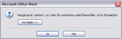 Advarsel om udskrift uden for margener