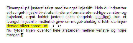 Justeret tekst. Der er indsat en tabulator, som løser problemet med spredning af teksten.