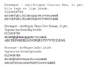 Eksempler på skrifttyper.