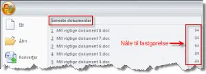Figur 1. Listen af seneste dokumenter - her i Word 2007.