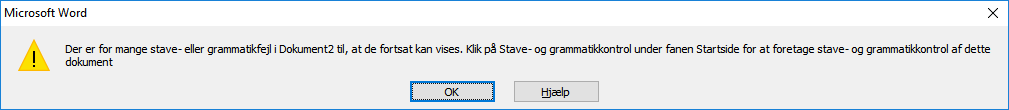 For mange stavefejl - meddelelse