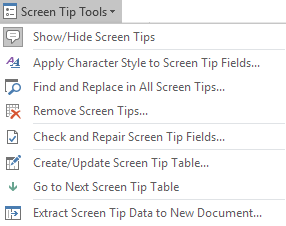 Menuen Screen Tip Tools indeholder mange værktøjer
