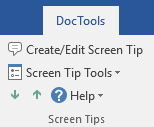 Gruppen Screen Tips på fanen DocTools i Båndet