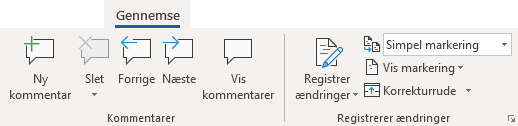 Kommentarer i Word - værktøjer, her fra Word til Office 365