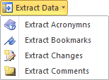 Menuen Extract Data, hvorfra man kan ekportere akronymer, bogmærker, ændringer og kommentarer