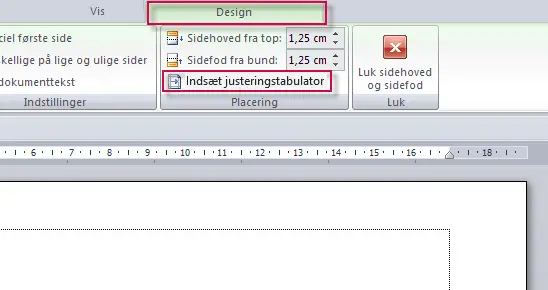 Kommandoen Indsæt justeringstabulator (hedder Indsæt fanen Justering i Word 2007 og 2010)