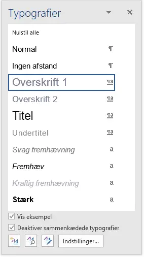 Opgaveruden Typografier, hvorfra du kan vælge en typografi