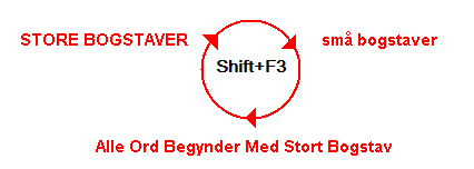 Tast Shift+F3 for at skifte mellem store bogstaver og små bogstaver