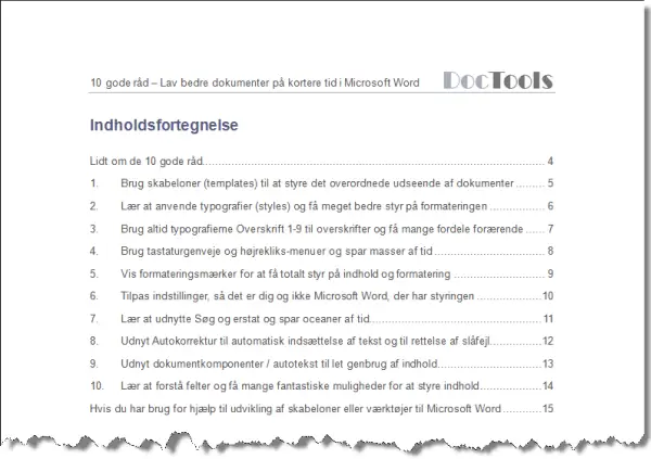 Word indholdsfortegnelse - et eksempel