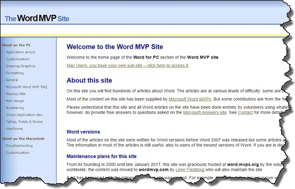 Forsiden på The Word MVP Site, wordmvp.com